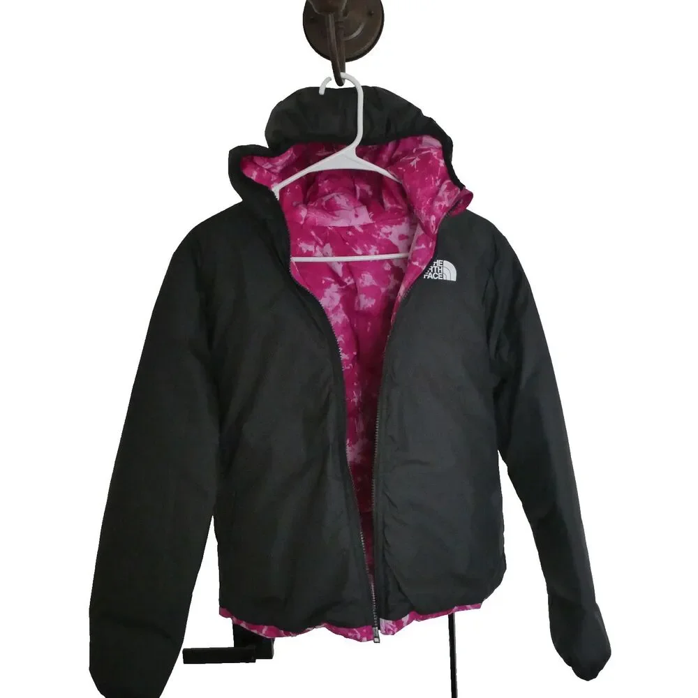 The North Face Girls XL Puffer Hooded Jacket - Fuchsia Pink Splash Reversible